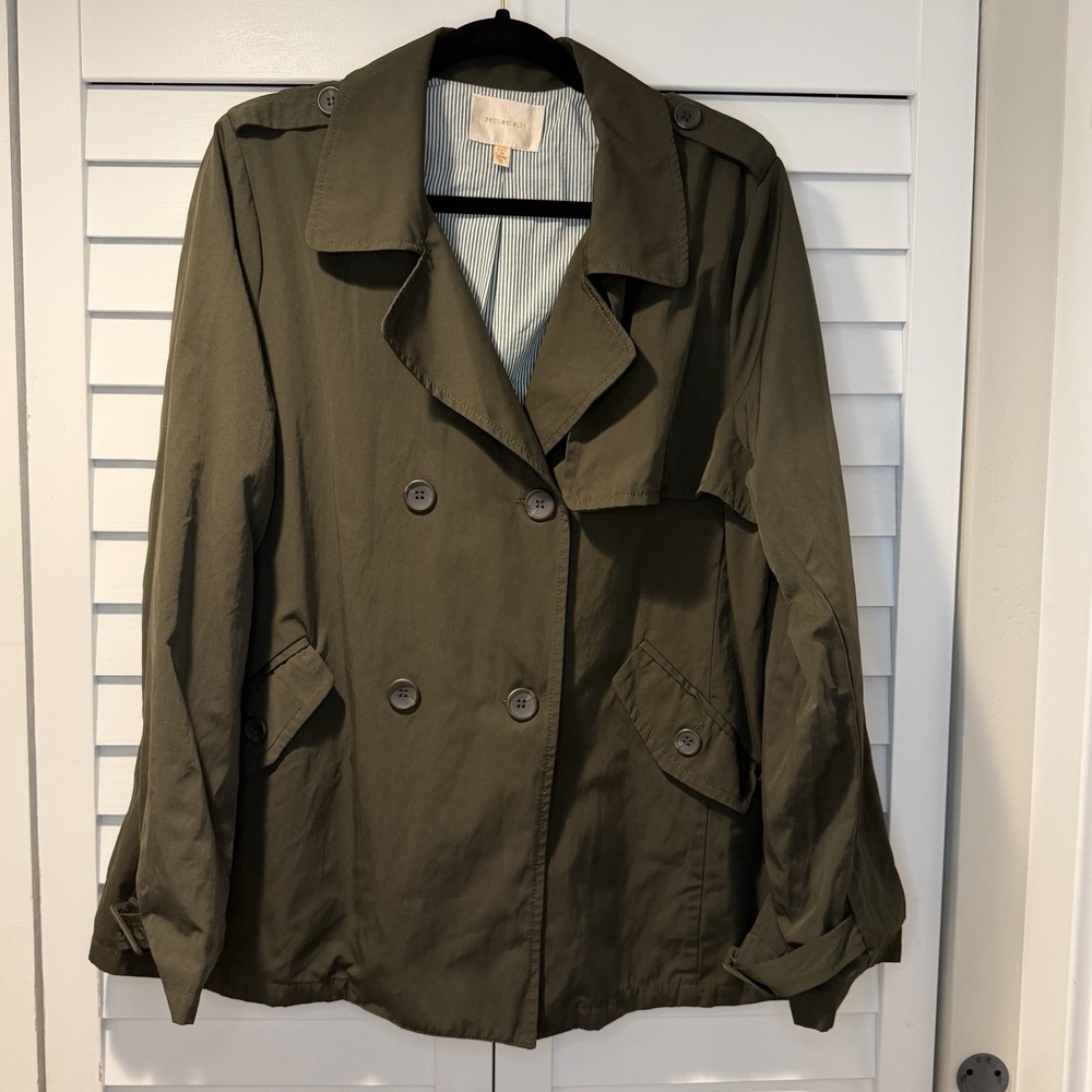 Skies Are‎ Blue Women's Olive Green Trench Jacket Size XL Double Breasted